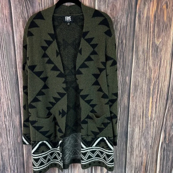 Frye Olive and Black Patterned Cardigan - Picture 1 of 11